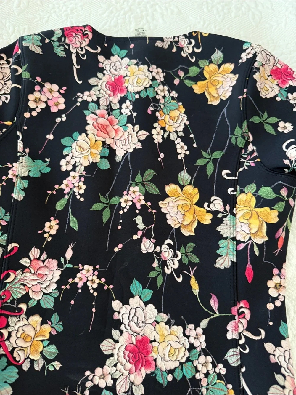Johnny Was Black Floral Zip-Front neoprene wetsuit  with Pink & Yellow Accents